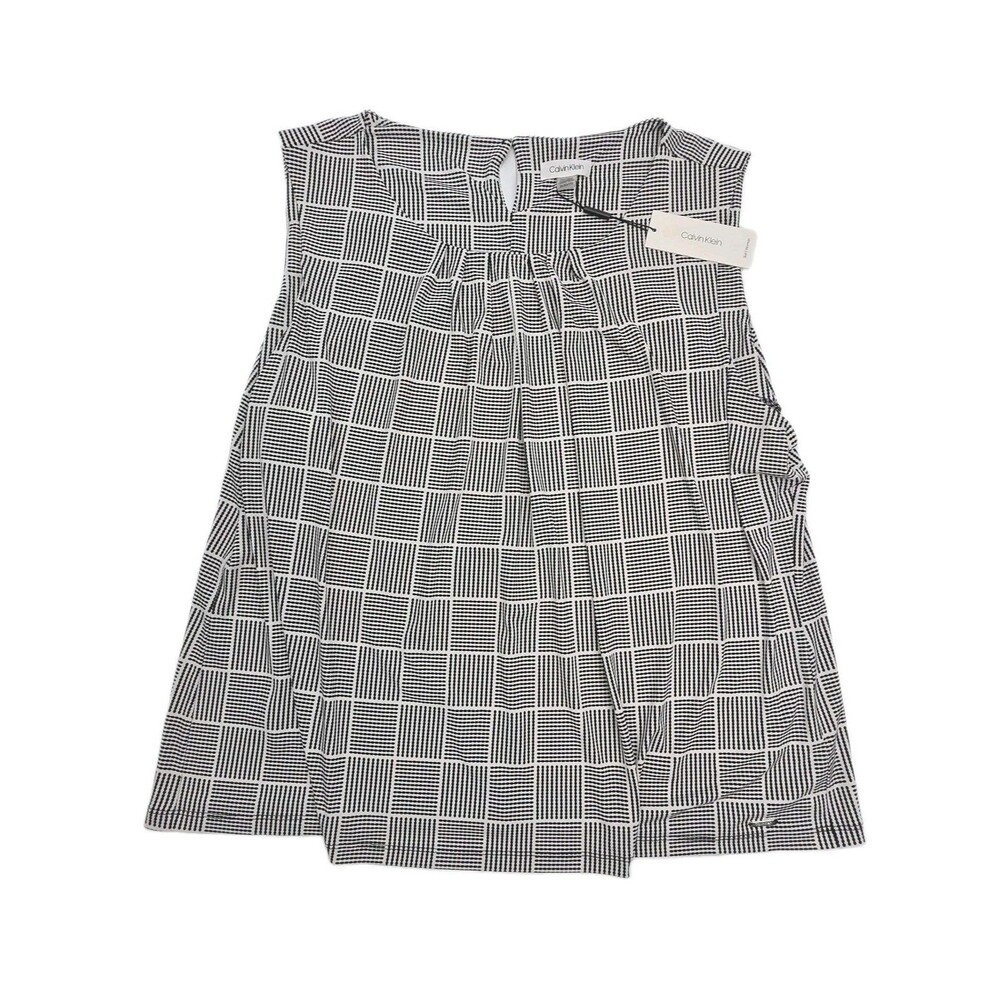 Calvin Klein Sleeveless Blouse Shell Black White Women Plus 3X Check Shirt NEW